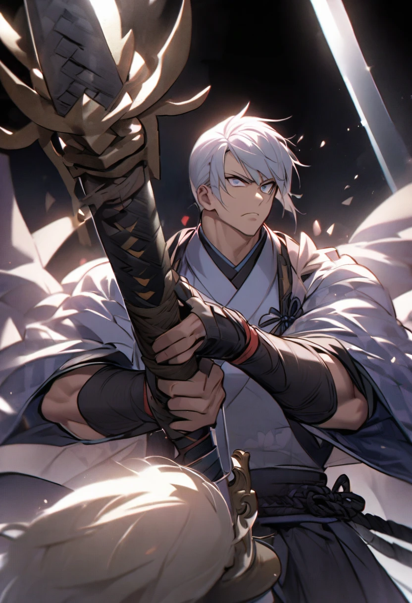 Best Picture Quality,Masterpiece level,A Japanese forest with a shrine as the backdrop,During the day,(A mature male)sesshomaru,Stand there,His upper body turns to one side,Decorated with fur。