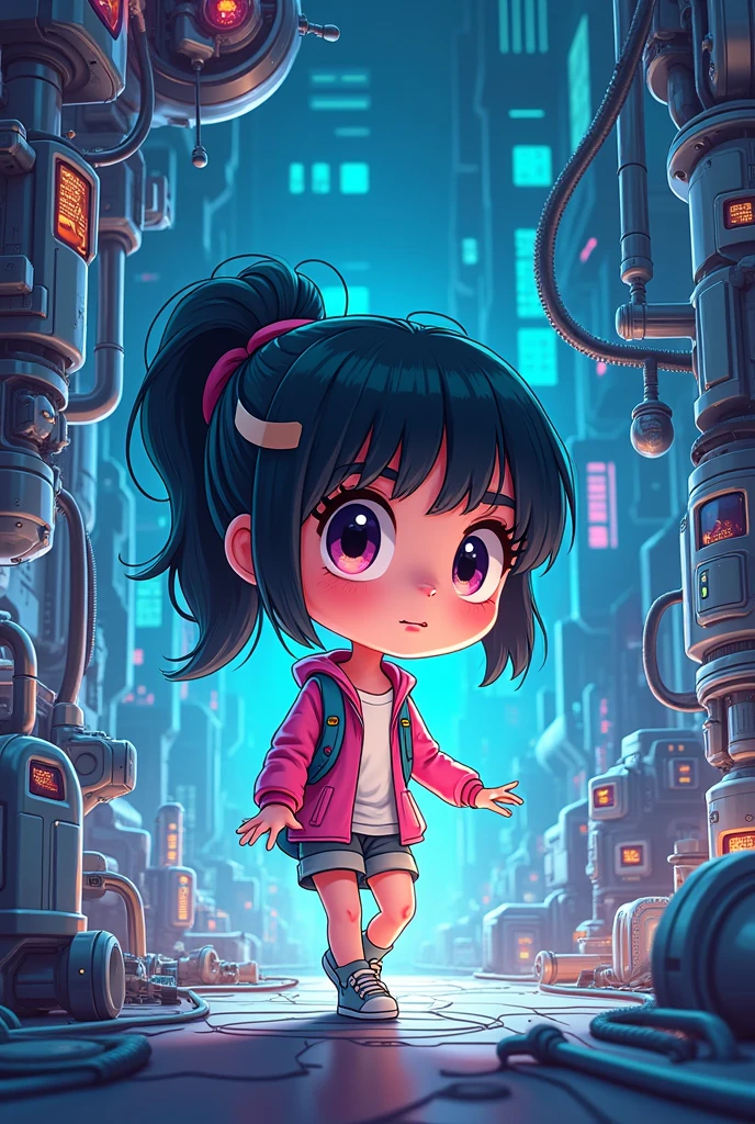 Black haired girl in science and technology cartoon - SeaArt AI