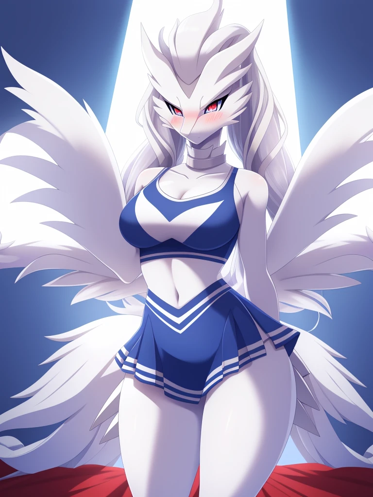 Reshiram,furry,Bust 87,Waist 57,Thigh 86,Good resolution,on the bed,Cheerleading uniform,Good light and shadow details,shade,sexy body,blushing