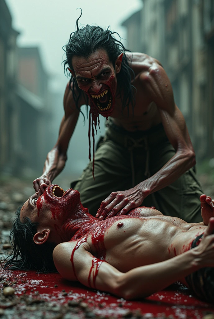 Zombie girl, fullbody ,naked,Devours human flesh