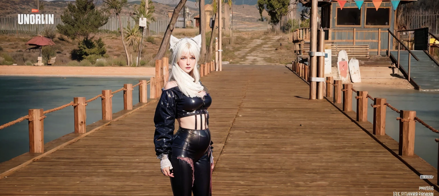 (RAW photo, best quality, masterpiece:1.2), (realistic, photo-realistic:1.4),(masterpiece:1.4),(best quality:1.4),1girl, solo, :d, animal ear headphones, animal ears, arms up, bangs, blush, bodysuit, breasts, bunny pose, clothes writing, covered navel, cowboy shot, cropped jacket, fake animal ears, gloves, outdoor,morning,snow, hair intakes, headphones, impossible bodysuit, impossible clothes, jacket, large breasts, latex, latex bodysuit, long hair, long sleeves, looking at viewer, large breasts, multicolored gloves, open mouth, pink bodysuit, pink eyes, red eyes, red jacket, shiny clothes, shrug \(clothing\), sidelocks, skin tight, smile, thigh gap, thighs, twintails, very long hair, white gloves, white hair,alice \(nikke\),(shiny skin),realistic,