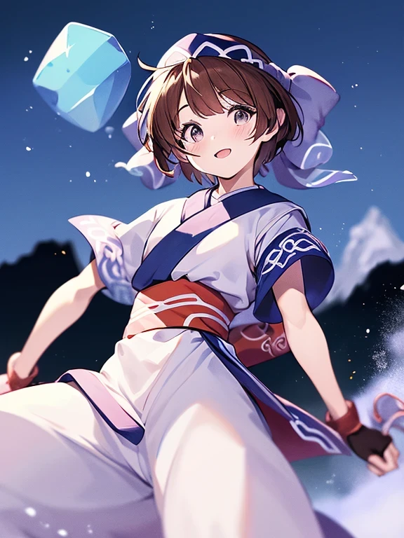 Limururu, One girl, Ainu clothing, alone, Underarm, ice, Open your mouth,  Cowboy Shot, arms,  smile, View your viewers, crystallization, pants, bow, Short sleeve, bangs, sheath, No sleeve, Fingerless gloves, blush, Gloves,anime, anime_Screen Cap, anime gif, mp4 ,video, anime, 
Snow Mountain,  ((((masterpiece)))), expensive quality, very_expensive_solve, big_file size, Full Color, masterpiece, Highest quality,4K,8k,