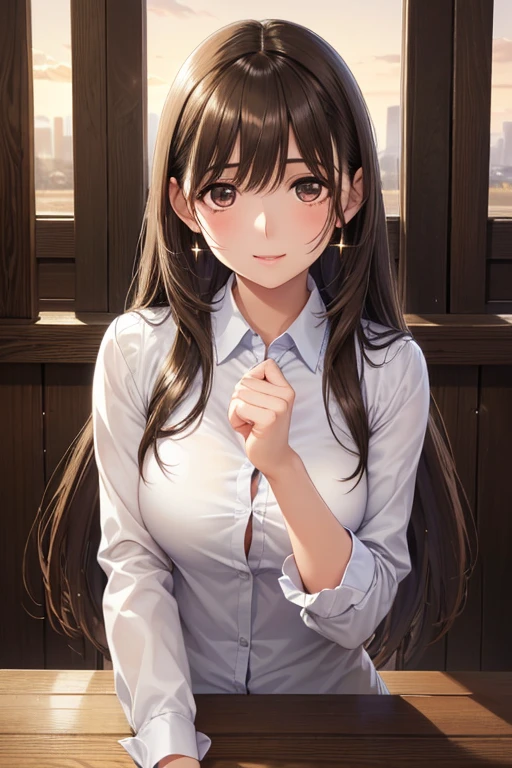 (masterpiece,Highest quality:1.3,best quality illustration,realistic),cowboy shot,1woman,20 year old Japanese beauty,(very small head),Long brown hair,bangs,brown eyes,gorgeous eyes,blush,smile,small breasts,(very long body),(toned body,slender body,skinny,tan skin),(Navy uniform navy blue blazer jacket、White Shirt、Navy blue tie、Navy blue tight mini skirt),gleaming skin,shiny skin,sweat,standing,Naval Base、Tokyo、