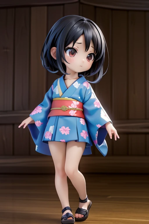 girl、、small、Kokeshi、Black Hair,、boyish、Shortcuts、amountが見える、amount、kimono、whole body、
