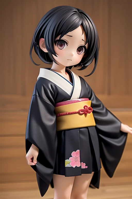 girl、Primary school students、small、Kokeshi、Black Hair,、boyish、Shortcuts、amountが見える、amount、kimono、kimono、whole body、
