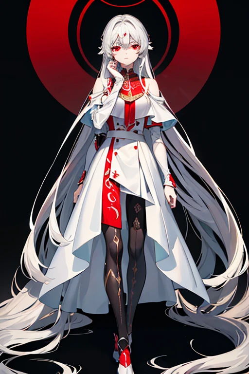 Make an anime poster, has 4 women in it, on the left side a classy dressed beauty with only the colors red and white, has an angelic presence but a demonic personality, she wears a hat on her head and a long mature gown. On the middle, a millitary general with black and white hair, and a blindfold covering her eyes. Behind her in the back, a woman faded in the background, only her eyes red Phoenix can be seen. Finally at the very right side a nun with a blindfold and a church nun fantasy black dress, holding her hands together symbolizing a prayer gesture.