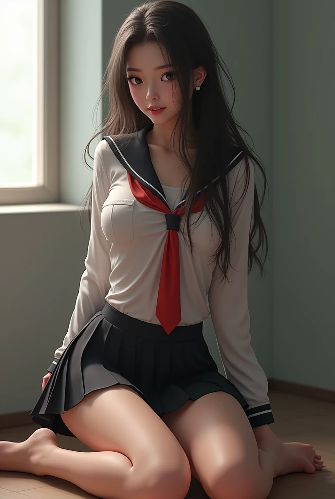 (((1girll))),(((Solo))),ulzang-6500-v1.1, (RAW photo:1.2), (Photorealistic:1.4), Beautiful detailed girl, Very detailed eyes and face, Beautiful detailed eyes, ridiculous, Incredibly Ridiculous res, hugefilesize, Super detailed, high resolution, Very detailed, Best quality, Masterpiece, kemomimi, ((Japanes girl' high school uniform)), illustration, Very detailed, CG, unified, 8K wallpaper, Amazing, Fine details, Masterpiece, Best quality, Very detailed CG uniform 8k wallpaper, light in face, Cinematic lighting, 1girll, , ((No panties)), ((Dynamic pose))), (camel-toe), (Half), (Pantyhose), (knee-bending leg sit))