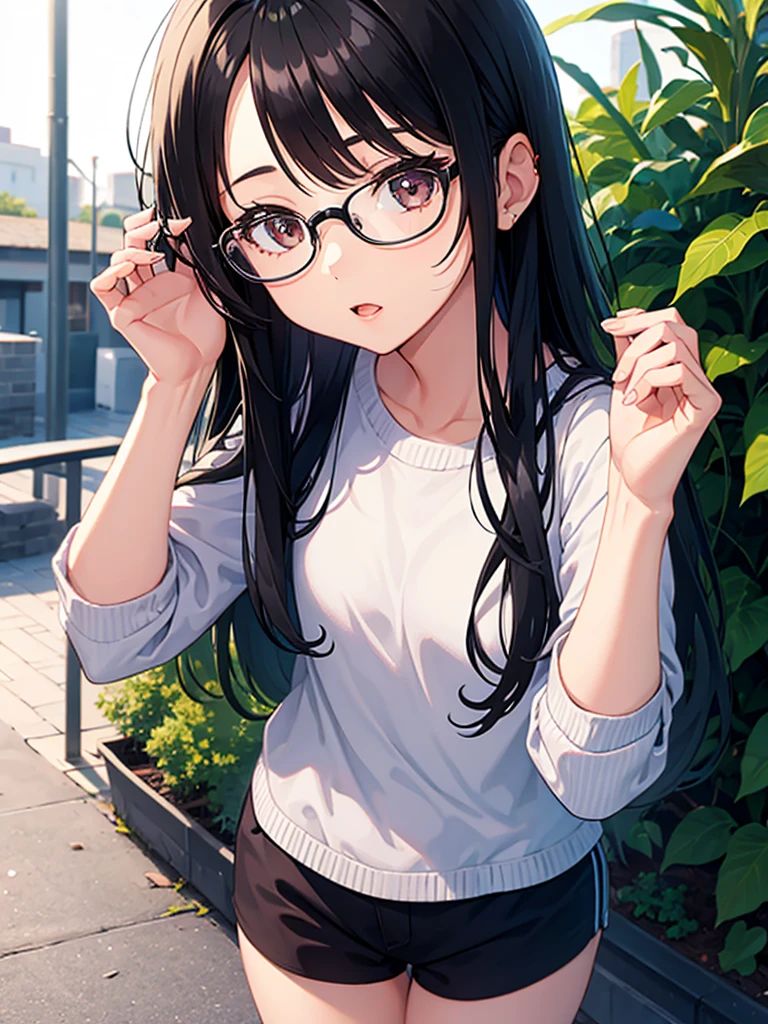(masterpiece:1.2, Top quality),, Nice illustration, (Natural side Light, Light),
Looking at the audience, 1 girl, wear glasses,Green hair,White shirt clothes,jeans,Large Breasts,Nipple protrusion 2:1,Areola presentation,Pronounced nipples,Pink nipples,She sits in a garden chair,It rained and my clothes got wet