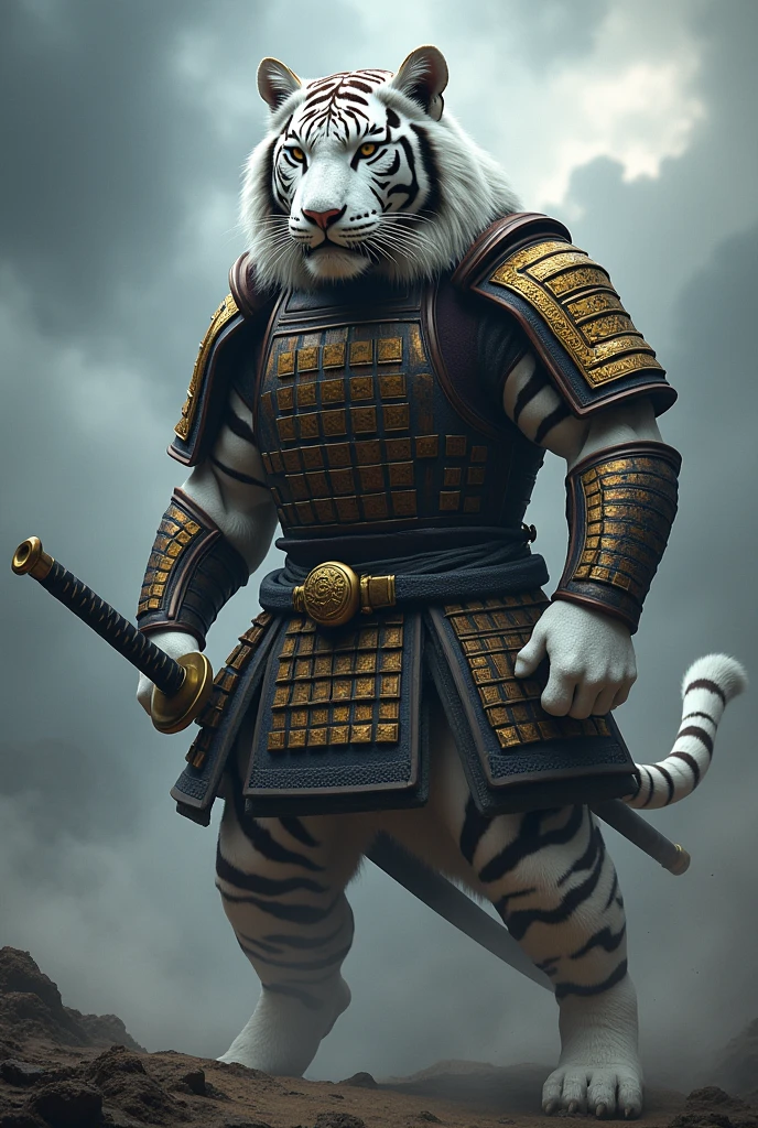 ((Masterpiece)), (Best Quality), (Cinematic),(highly accurate drawing in every detail)(extremely precise representation)complete_body_shot, a stunning white tiger(white siberian tiger) (with all tiger specific bodyparts) with partly longer flowing fur clad in ancient red samurai plate armor with helmeted samuraihelmet and katana and nodachi gets in fighting pose in front of temple with cherry blossoms. the scenery is absurd but awe inspiring. high quality linework,plain background,1 line drawing,flat watercolor background,