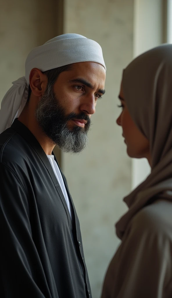 Hijab wife hugged by black man and husband watching