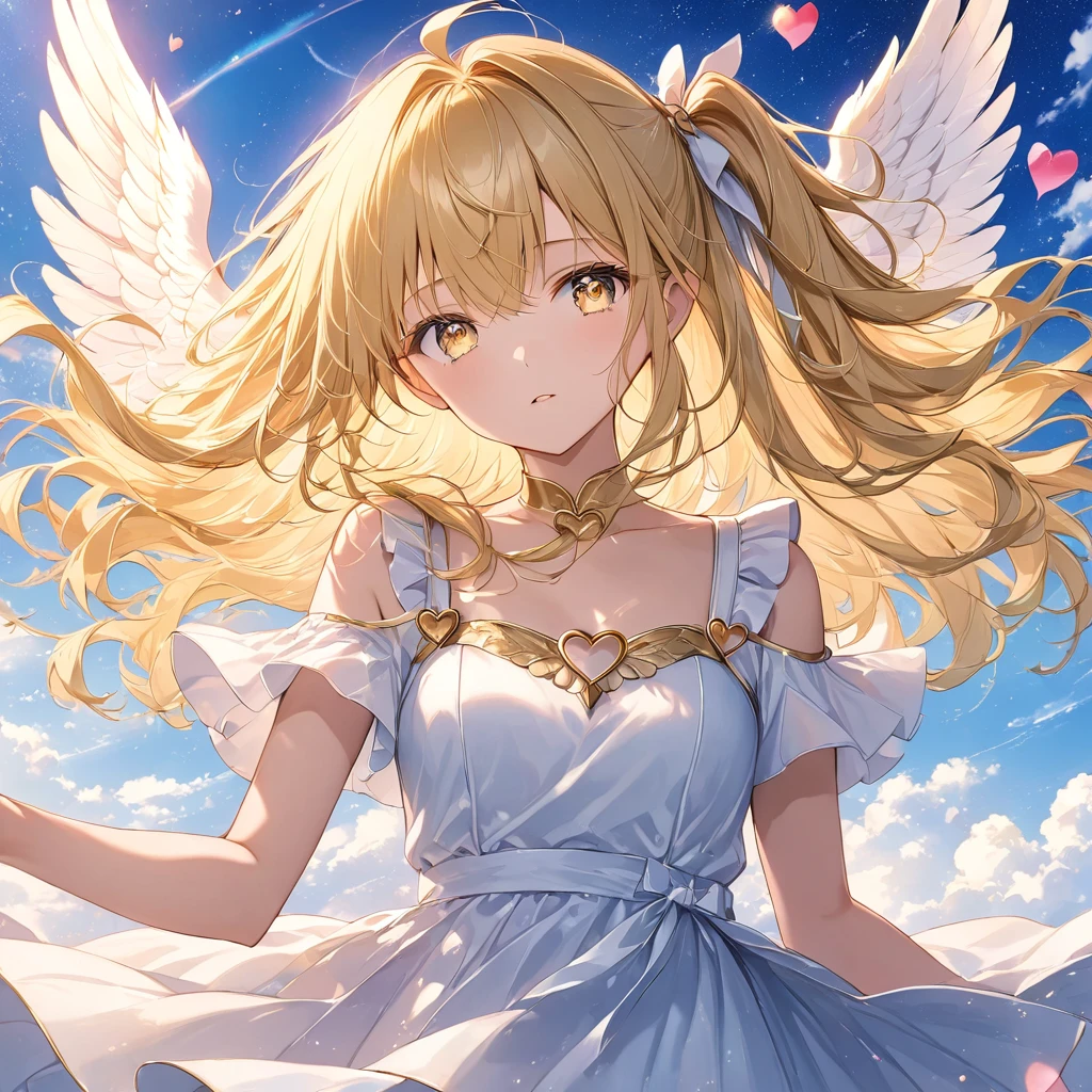 (((nsfw))), masterpiece, 8k, Girl, Small breasts, 12yo, Angel,Lightの羽, Sky, Light, god々Shii, まぶShii, Blonde, ((nipple)), shine, 逆Light, Flare, Bokeh