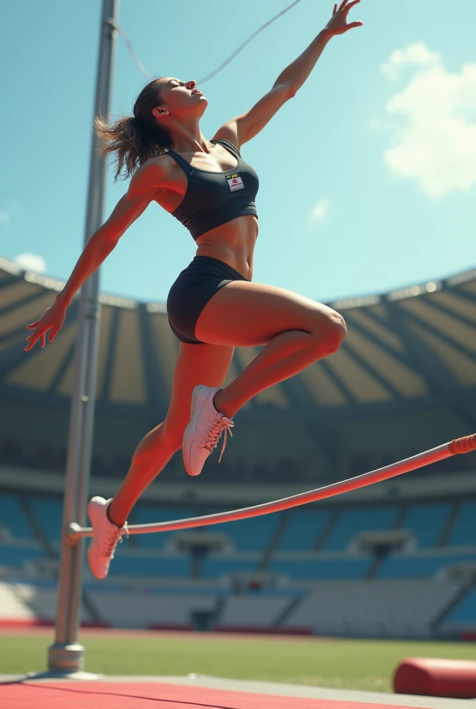 (Best Quality,8K,hight resolution,masuter piece:1.2),Ultra-detailed,Realistic:1.37,Portrait,Dynamic Angle,Female gymnasts,Teenage girl,small head,Cute,Sporty,Charming face,Detailed beauty face,Very realistic skin,Wet skin,Sweat,Large breasts,Narrow waist,nice legs ,Sporty,Gymnastics venue,Cinematic lighting,jump