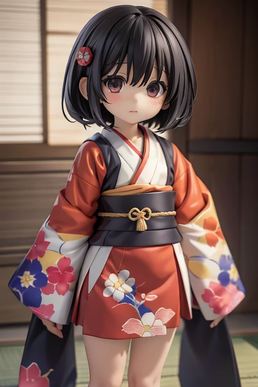 girl、Primary school students、small、Kokeshi、Zashiki-warashi、Black Hair,、boyish、Shortcuts、amountが見える、amount、kimono、kimono、whole body、Full Shot
