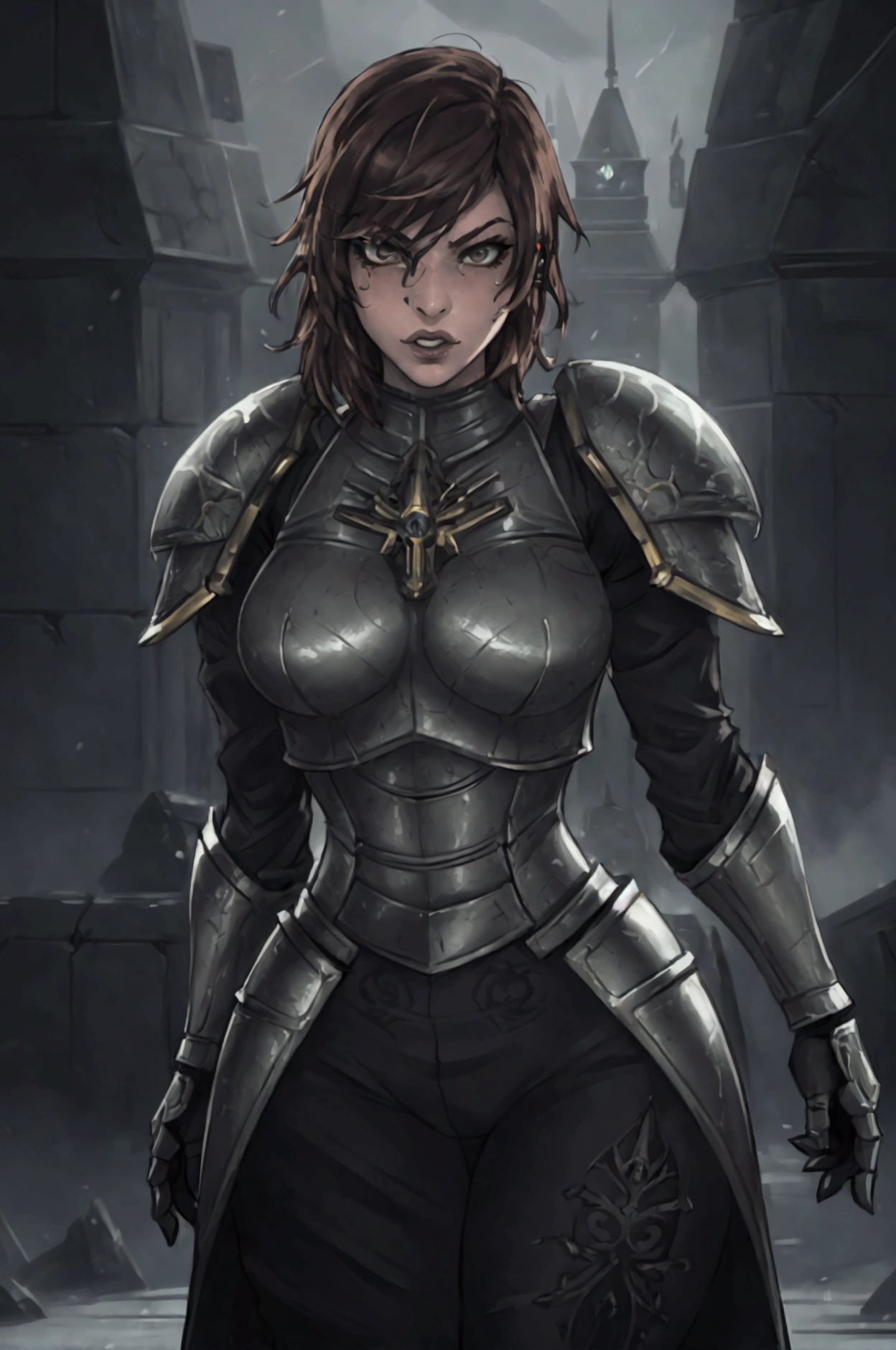 female battle sister from warhammer 40k, milla jovovich, 1girl, extremely detailed face and eyes, beautiful detailed lips, longeyelashes, battle armor, warhammer 40k, futuristic, intricate details, dramatic lighting, dark atmospheric, moody colors, cinematic, award winning, hyper detailed