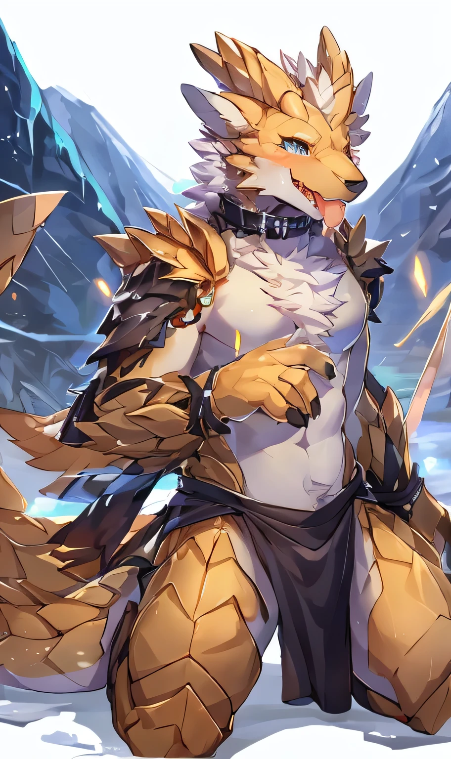 Smooth,Beast field,anthropology, Ten years old,Beast,little boy,Full body portrait,male,Solitary, dragon,dragon角,dragon尾, White fur,blue eyes, Looking at the audience, Shy,Blushing, Open mouth slightly,Standing,Show your upper body,Abdominal muscles,Simple background,forest,Alone,Close to the audience