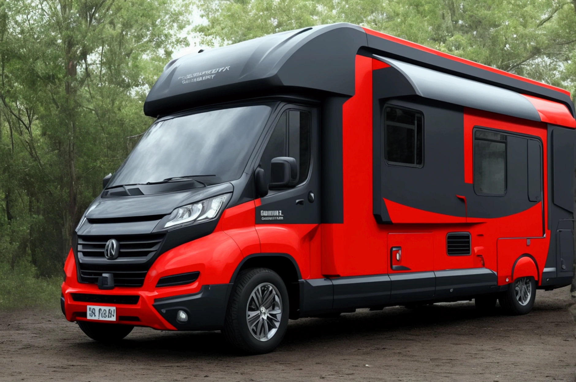 a lone future survivor rv, motorhome, highly detailed photographic image, vivid colors, red, green, blue, yellow, intense contrast, cinematic depth of field, masterfully composed, cinematic camera angle, quiet setting, wet floor, rain, photorealistic, 8k, studio lighting, physically-based rendering, extreme detail description, dramatic lighting, moody atmosphere, cinematic composition, environmental portrait