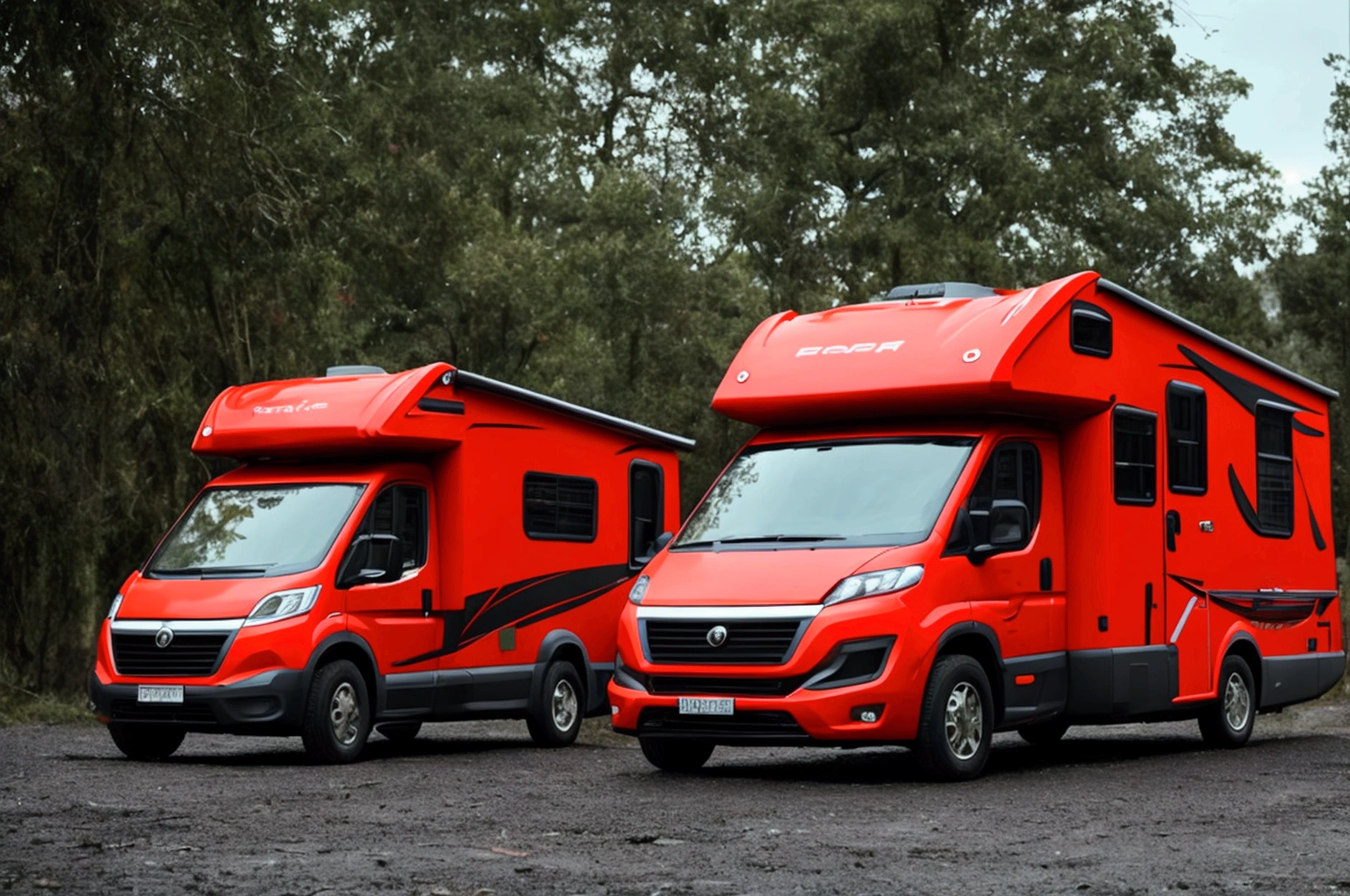 a lone future survivor rv, motorhome, highly detailed photographic image, vivid colors, red, green, blue, yellow, intense contrast, cinematic depth of field, masterfully composed, cinematic camera angle, quiet setting, wet floor, rain, photorealistic, 8k, studio lighting, physically-based rendering, extreme detail description, dramatic lighting, moody atmosphere, cinematic composition, environmental portrait