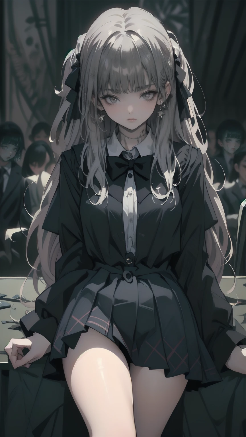 masterpiece,best quality, 1girl,solo,beautiful face, blonde hair, ripped off school uniform,black kneesocks, (ripped), terrified face, terror, scary, intricate details, natural light , tied arms,