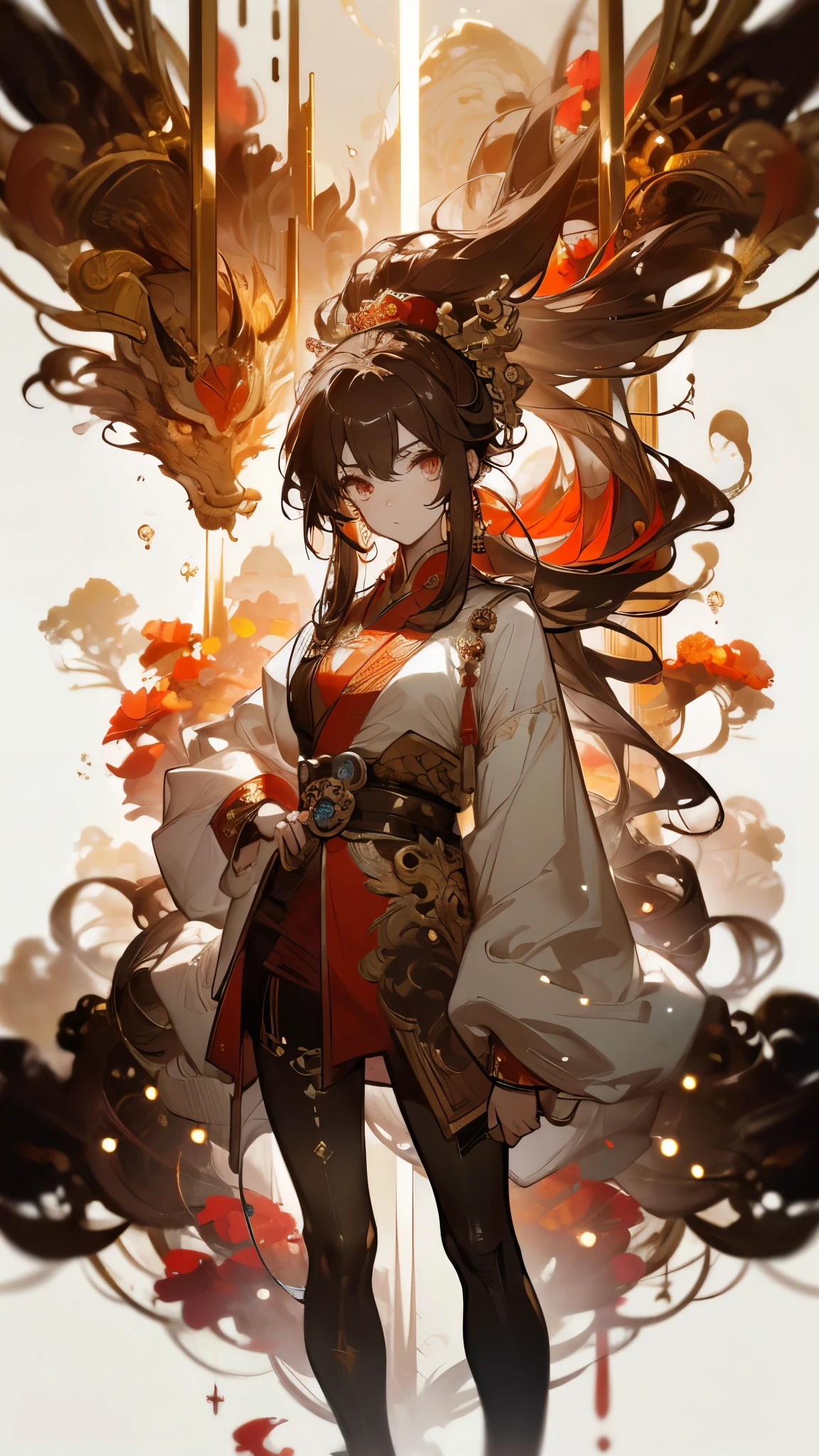 (RAW photos,best qualtiy),(realisticlying,photograph realistic:1.3),Extremely refined and beautiful,astounding,finedetail,tmasterpiece,hyper-detailing,A high resolution,(Most Best Illustration),(best shadow),iintricate,(In a crimson gold Chinese dragon,There is gold dust around,Black flowers,the trees,petals,ventania,Oh, God,Long wavy body,fang,fanciful,mito,high high quality,highly detailed,tmasterpiece,epic,particle effect,Dynamic effects,(drak:1.4)Front),Clouds,firestorm,mountain ranges,the sunset,sharp fokus, volume fog, 8K UHD, digital SLR camera, high qulity, (filmgrain:1.4), 富士XT3,offcial art, Unity8k wallpapers, ultra - detailed, Beautiful and beautiful, best qualityer, (Zen entanglement, tangled, entangled), (s fractal art: 1.4), 1girll, brunette color hair, chino, Splendid robes, The is very detailed, dynamic angle, (The most beautiful chaotic shape), flowing, (Bright colors), OC, (halfway: 1.2), Chinese big breasts, (tape: 1.3), (dream: 1.5), (Hanfu: 1.5), chinesedragon,(ssmile: 0.5), (Chinese God), realisticlying, 超A high resolution, 复杂, hyper-detailing, (dent in the skin), femele, Detailed body, (Detailed face: 1.1), (contoured iris), (Watercolor lenses), (perfect eyes), 4k, opulent, (tmasterpiece: 1.2), (best qualtiy:1.2),slutty,tempting pose。