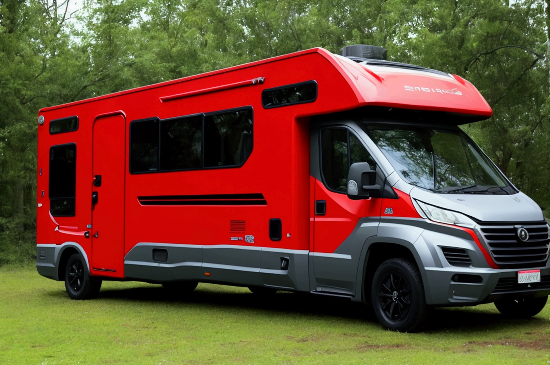 a lone future survivor rv, motorhome, highly detailed photographic image, vivid colors, red, green, blue, yellow, intense contrast, cinematic depth of field, masterfully composed, cinematic camera angle, quiet setting, wet floor, rain, photorealistic, 8k, studio lighting, physically-based rendering, extreme detail description, dramatic lighting, moody atmosphere, cinematic composition, environmental portrait