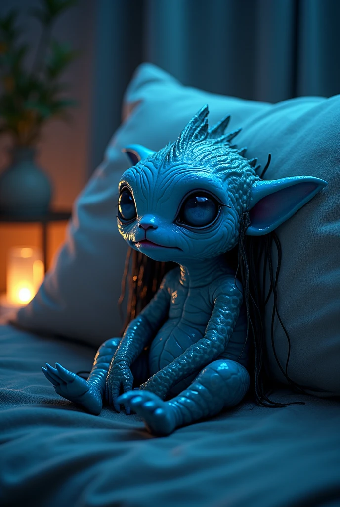 avatarneytiri, yellow eyes, blue skin, black hair, braided hair, small breasts, colored_pussy, (aqua colored pussy), looking at viewer, seductive smile, blush, anus, vagina, lying, on side, ass focus, ass grab, inside cozy bedroom, on bed, high quality, masterpiece,<lora:AvatarNeytiri:1> <lora:asslowlrsd14:.8>