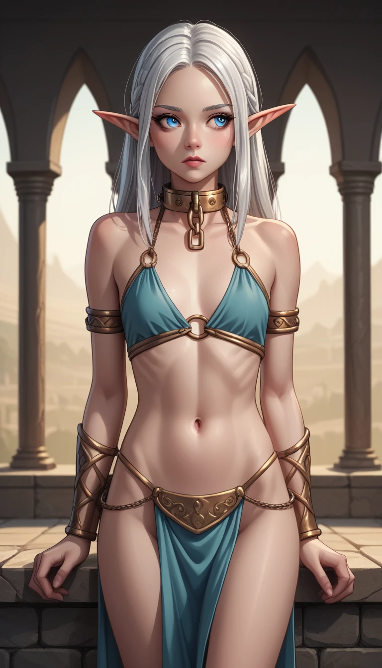 (masterwork:1.1), (photorealism:1.1), A professional photo of a beautiful 1girl who wears a (vambrace:1.3) and a cloth cape, (full shot body:1.2), looking at the camera, (sad expression:1.3), medium breast, big lips, medium colored hair length, (beautiful female face:1.2), (smooth skin:1.2), textured haircut, (purple lipstick:1.2), Intricate, High Detail, Sharp focus, beautiful make up, elden ring style, trendy women's haircut, fintess body, soft colors, fantasy night landscape in the background, wearing checkered mini skirt and stockings, small perfect nipples, golden proportions in anime, (night:1.4), night colors, moon shine, modelshoot style