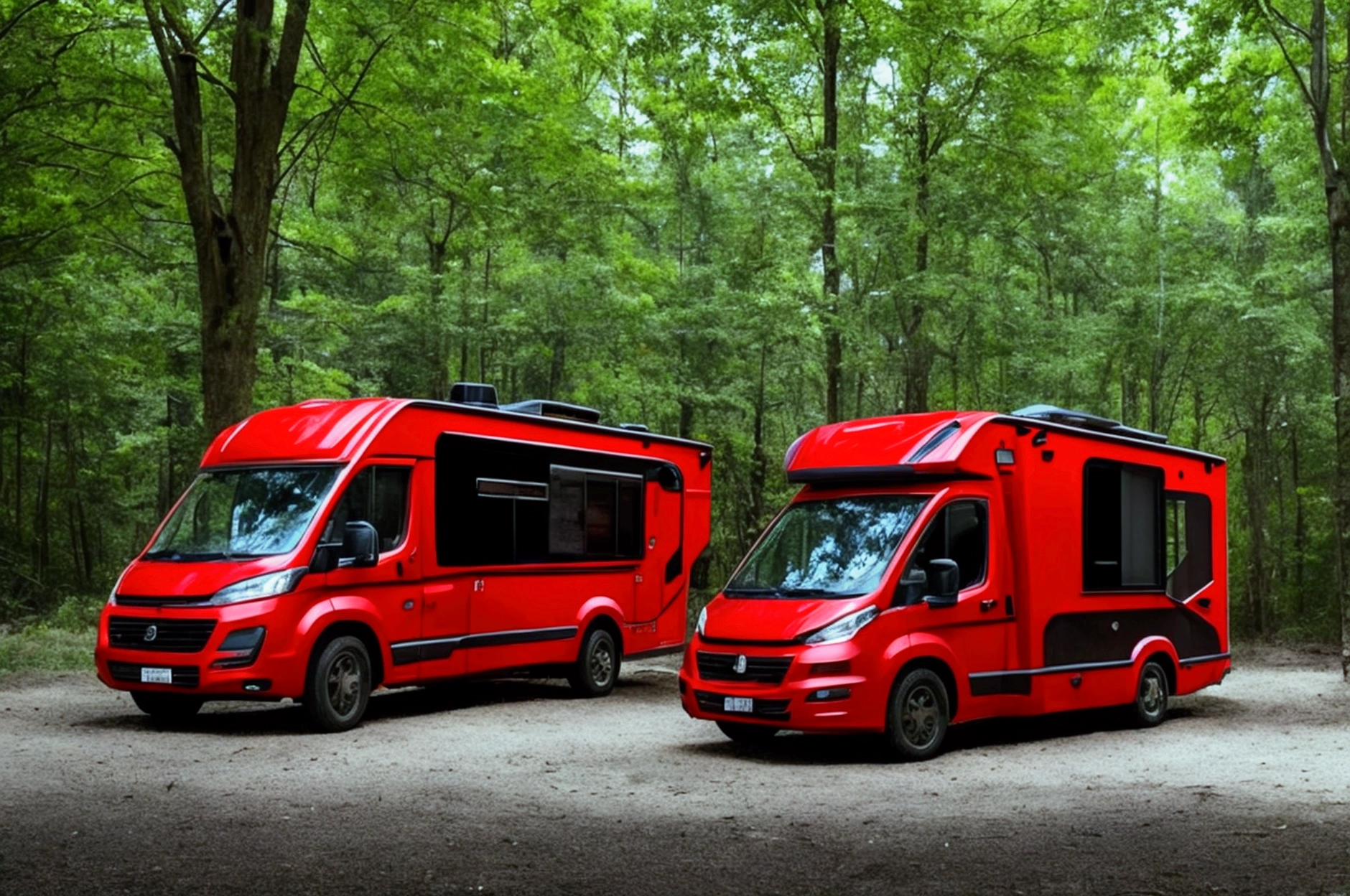 a lone future survivor rv, motorhome, highly detailed photographic image, vivid colors, red, green, blue, yellow, intense contrast, cinematic depth of field, masterfully composed, cinematic camera angle, quiet setting, wet floor, rain, photorealistic, 8k, studio lighting, physically-based rendering, extreme detail description, dramatic lighting, moody atmosphere, cinematic composition, environmental portrait