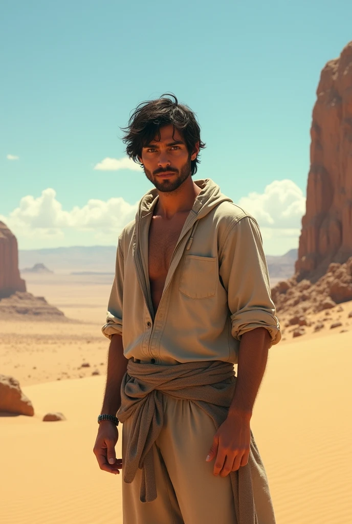 Black-haired Chico, burned by the Sun, barefoot in the sun