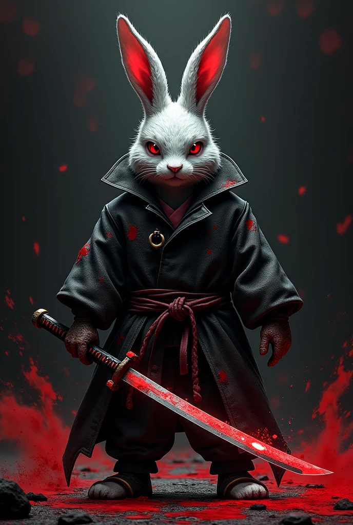 Cyberpunk bunny samurai graphic art, Blood splattered