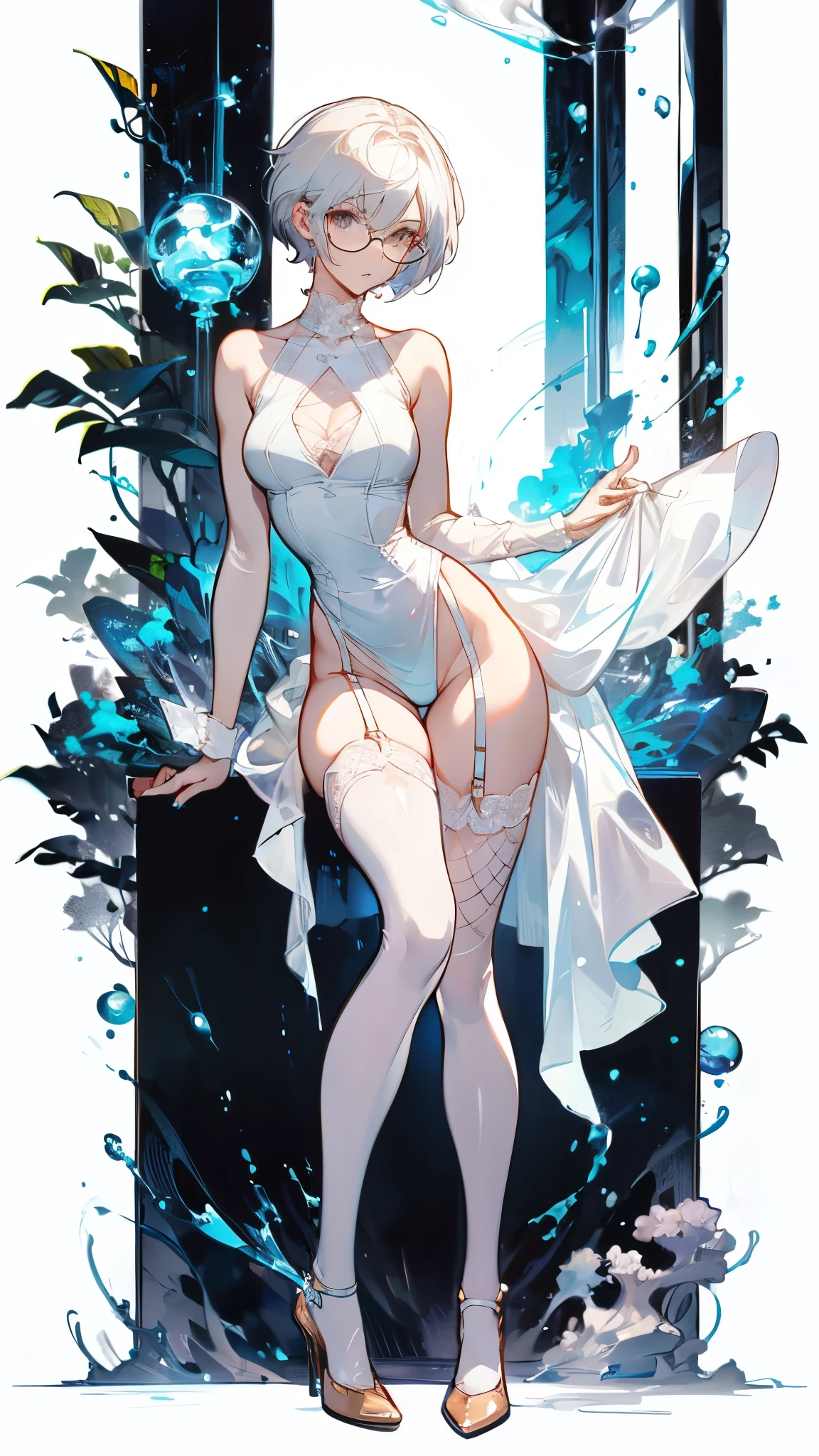 1female,45 yers old,Married Woman,熟妇,plumw,extremely large bosom, 独奏,(Background with:ponds,Cherry blossom forest,lotus flower)Lie underwater, She has short pink hair,seen from the front,, mostly cloudy sky,(((tmasterpiece),(Very detailed CG unity 8K wallpaper),best qualtiy,cinmatic lighting,detailed back ground,beatiful detailed eyes,Bright pupils,Black eyes,Snow-whiteskin,Redlip(Very fine and beautiful),(Beautiful and detailed eye description),ultra - detailed,tmasterpiece,))facing at camera,A high resolution,ultra - detailed),revealing breasts,Bare genitalia, Bulge,legs are open,Raised sexy,Camel toes,Desire for dissatisfaction,frontage,Dragon girl(Wearing:Blue shirt,flightattendantuniform,Bare ,White jumpsuits)