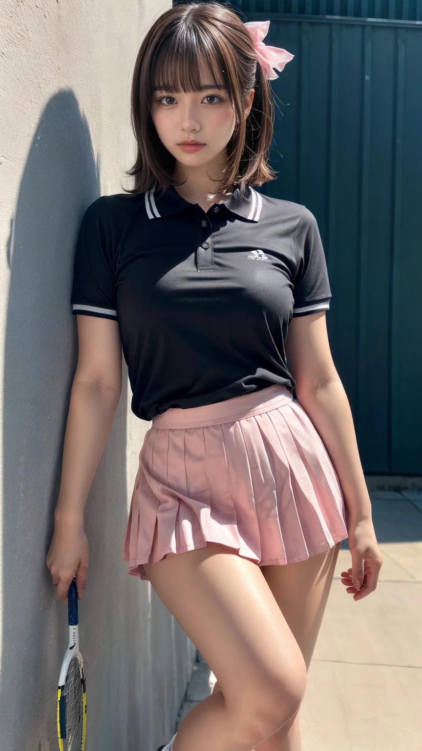 ((Masterpiece 1.8)), ((Ultra HD)), high quality, ((Ultra High Resolution 8K, Realistic Face, Realistic portrayal high quality3D世界18K)) Very detailed Great details 1 girl Realistic Face, K-POPアイドルメイク, Clear skin, Non-malformed body and fingers Anatomically correct Anatomically superior short hair, ((Full body photo)), ((Full body detailed depiction)) (Golf Wear Tight Skirt), (small breasts),thick lips, squat Golf course Angle from below