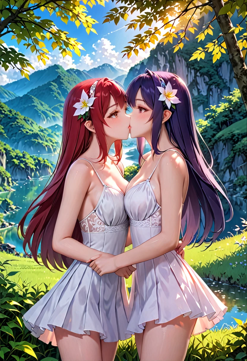 (Highest quality, 4K, 8k, High-definition masterpiece:1.2), Very detailed, Picturesque, Anime style photo, Photo Animation:1.37)、Two beautiful girls、kiss、yuri