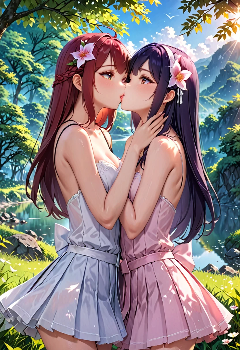 (Highest quality, 4K, 8k, High-definition masterpiece:1.2), Very detailed, Picturesque, Anime style photo, Photo Animation:1.37)、Two beautiful girls、kiss、yuri