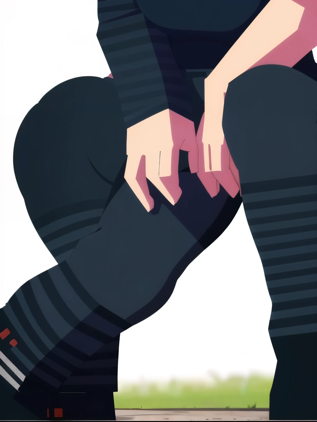 Elegg (NOD) hair with bangs covering the eyes,   full body pink hair wearing a black suit 