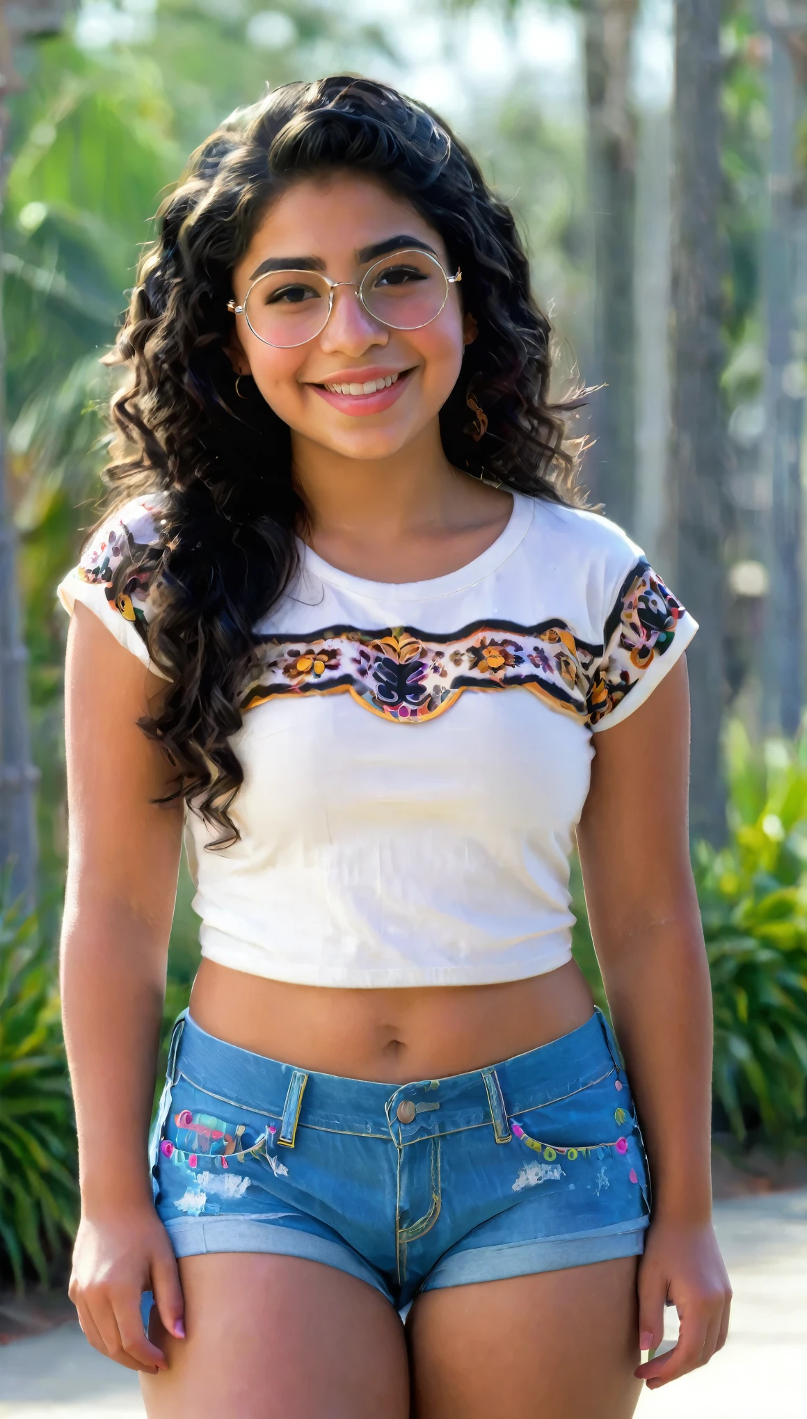 A young, age, Hispanic girl, dark hair, round face, jailbait, seductive, flirting, too young, booty shorts, wedgie,