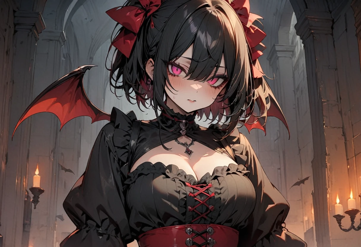 小demon风格,Castle Background,Gothic castle style,Dark Style,dark castle,Bottom-up view,Tilt view lens,Castle Background,Fantasy Background,Gothic style background,Succubus,demon,Gorgeous Clothing,Gothic dress