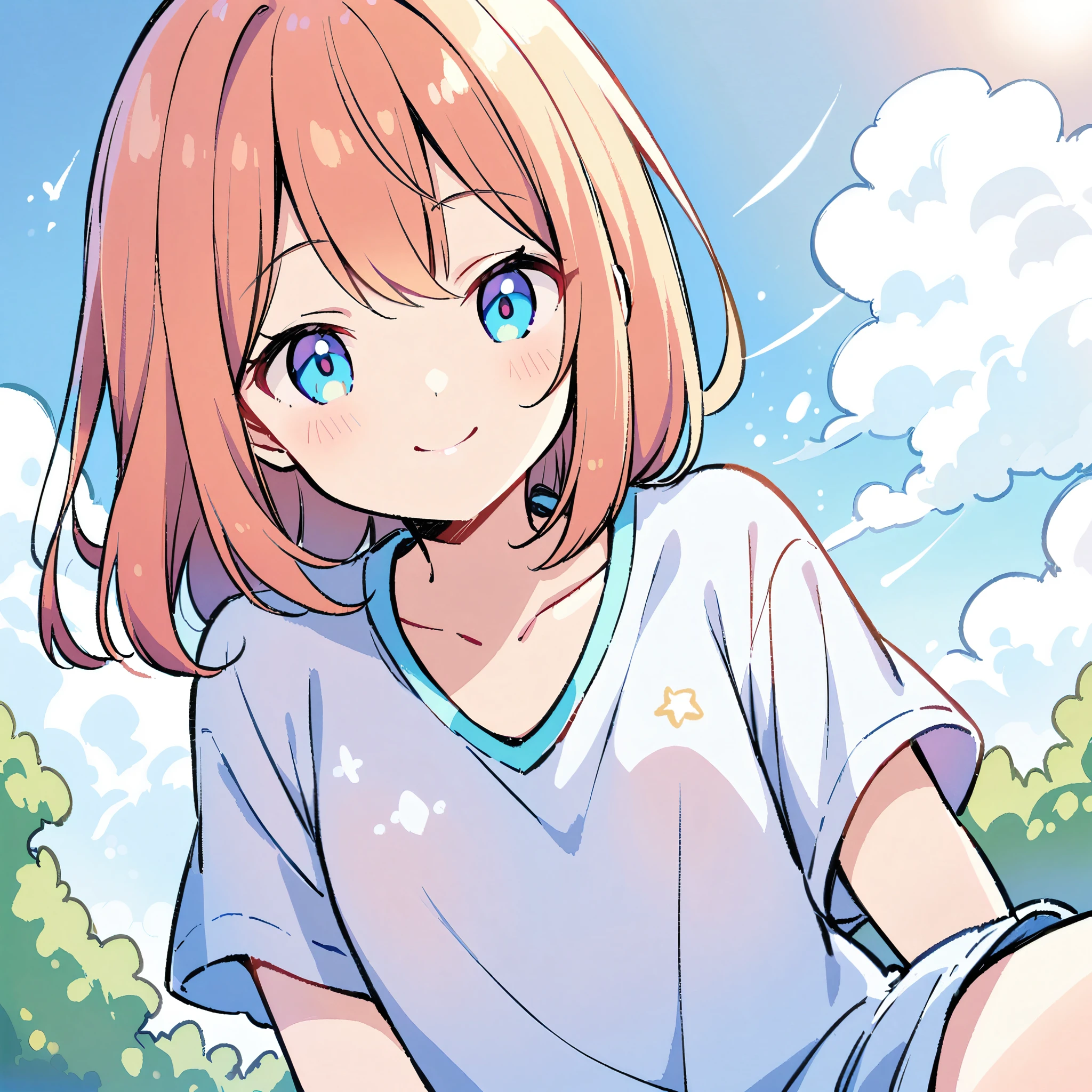 camp、summer、morning、girl、smile、Simple design