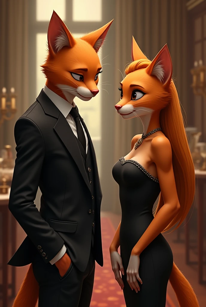 Mafia looking tom poses at the runway with sexy female version of tom from tom and jerry