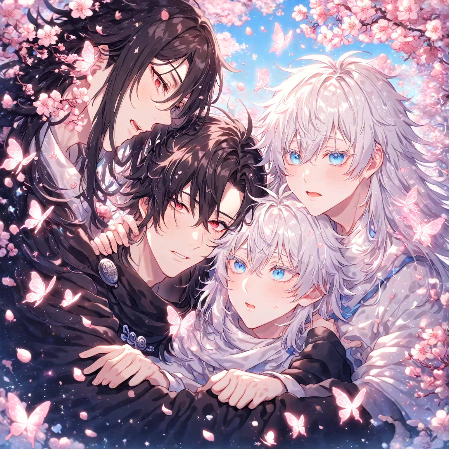anime couple with white hair and angel wings kissing in front of a church, official fanart, highly detailed exquisite fanart, akehiko inoue and ross tran, trending on artstation pixiv, two anime handsome men, nixeu and sakimichan, high detailed official artwork, by Yang J, coronation of the flower prince, guweiz on pixiv artstation