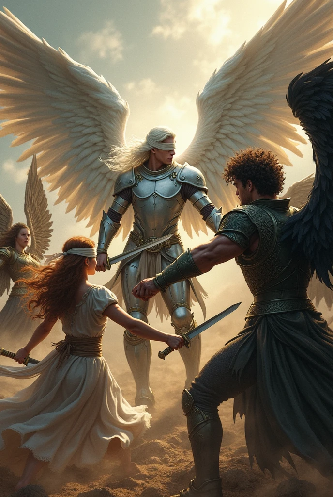 A beautiful angel fighting a demon