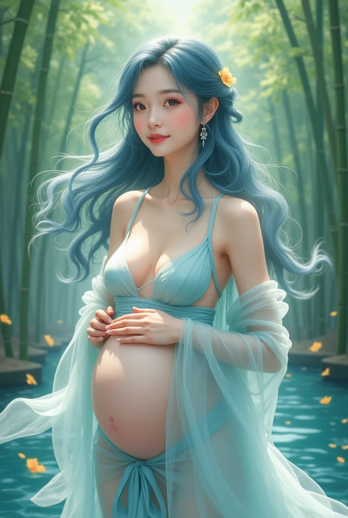 best qualtiy,tmasterpiece,超高分辨率,(真实感:1.4),RAW photogr,cold light,A woman in a white dress underwater,Full body photo,wallpaper anime blue water,Guviz-style artwork,closeup fantasy with water magic,by Yang J,Guviz,A beautiful artwork illustration,Water Nymphs,beautiful digital artworks,Beautiful digital illustration,Li Song,a beautiful anime portrait,The art style of Beauvote,Pregnant belly, One-piece tights, cabelos preto e longos, Large breasts, Raised sexy, Charming eyes, ssmile, style of anime, 8K, Super detail, Highest quality pregnant belly, Maternity clothing,Maternity wear,Pregnant belly,Pregnant belly