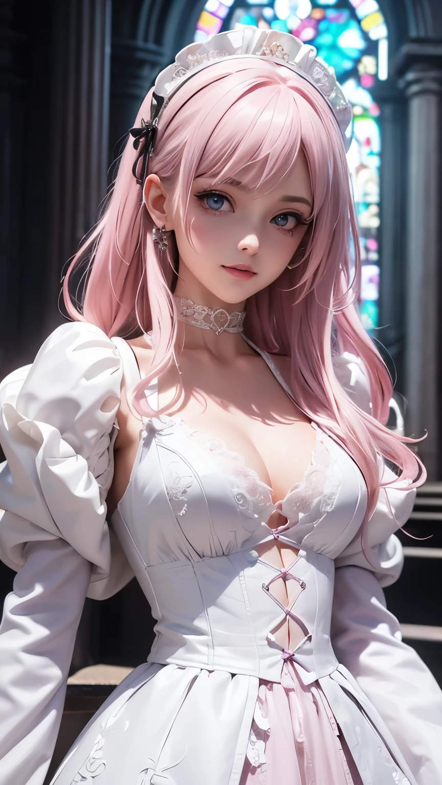 (masterpiece, highest quality:1.3)
1 girl, alone, long hair, pink hair、beautiful white wedding dress、whole body