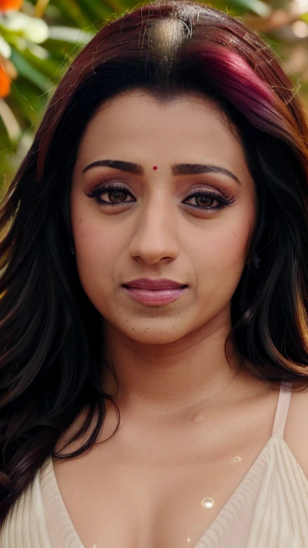 closeup body photo of trisha, HD, 4K, high resolution, lingerie,trisha krishnan,trks woman,((long face)),30 year old, hindu, sexy, hindu woman,in bikini showing cleavage and navel ,make up,happy eyes, sexy face, masterpiece, swoopimg breasts, sexy navel, happy face , sexy, beautiful eyes