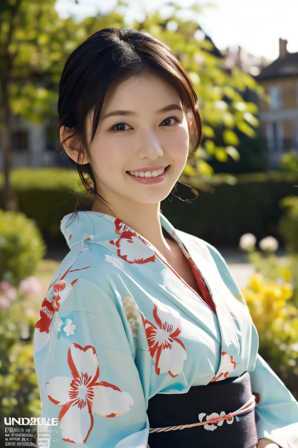 1 girl, (She wears a cute yukata:1.2), Very beautiful Japanese idol portraits, 
(RAW Photos, Highest quality), (Realistic, Realistic:1.4), (masterpiece), 
Very delicate and beautiful, Very detailed, 2k wallpaper, wonderful, finely, Very detailed CG Unity 8K wallpaper, Very detailed, High resolution, Soft Light, 
Beautiful detailed girl, Very detailed目と顔, Beautiful and sophisticated nose, Beautiful and beautiful eyes, Cinema Lighting, 
(Fashion magazine photography:1.3), (Outdoor), (Relaxing in the garden of an old French town house:1.3), (Colorful flowers), 
(short hair), 
Complete Anatomy, Slender body, Small breasts, smile