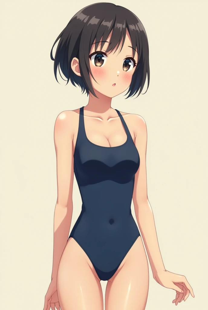 A small-breasted Japanese girl wearing a school swimsuit