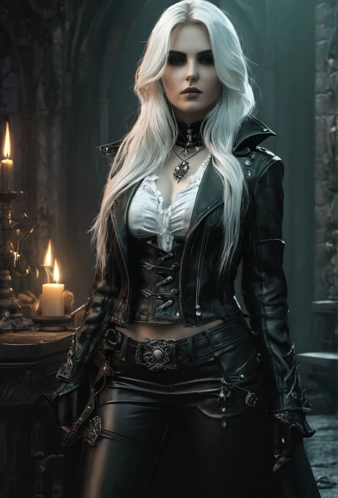 Inspired by Ryan Barger, a black and white drawing ofmythport, RPG Style, 1girl, necromancer, white long hair, white eyes, marble white skin, black leather clothes, skulls, green light, green flames, antique lounge, featuring a leather jacket lapels, a belt cinching at the waist, and thigh-high boots, dark atmosphere,dark souls, bloodborne, Grim dark,Hidetaka Miyazaki,Diablo,Clyde caldwell style,inspired by Ken Kelly,Valeryi vegera style,Anna pavleeva style, pencil drawning by Valeryi vegera
( goth female necromancer), mix serana from Skyrim with Yennefer di ,half body,casting a spell,wearing goth fantasy victorian clothes,hyper realistic, photo,4k, casting a spell , realistic, intricate details, hyperdetailed, cinematic, realistic, masterpiece,airbrush digital art