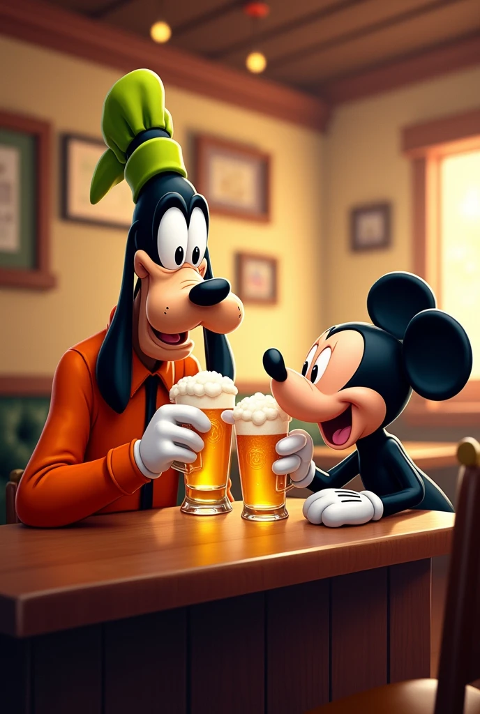I want you to make a minimalist design, 2d, vetorizado do mickey mouse bebendo cerveja, drunk and in green and red clothes --auto