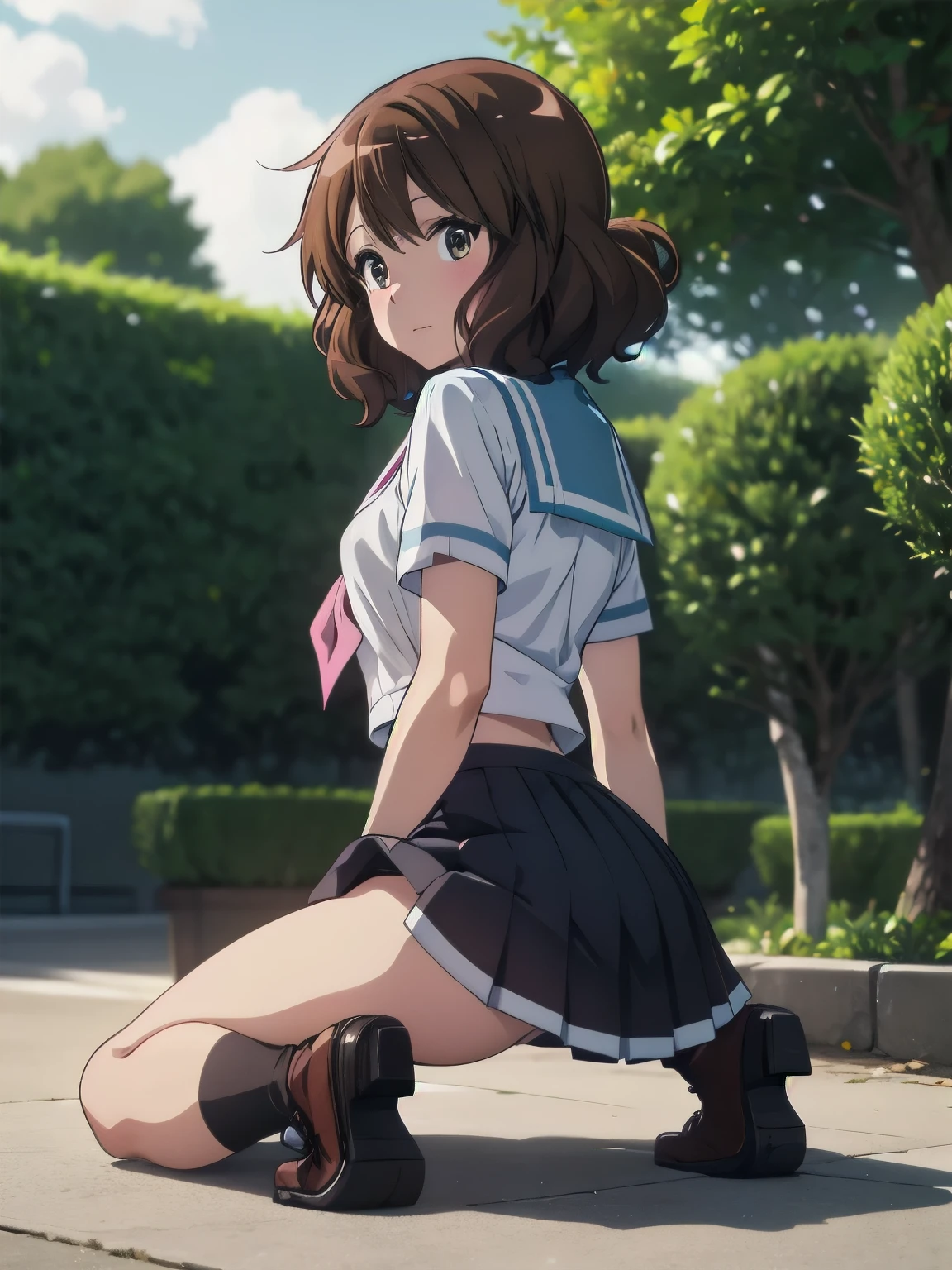 (Realistic, photo Realistic:1.2), ((Highest quality)), Shift the center of gravity backwards, Quite embarrassing, you_Kumiko_Euphonium Sound, brown_hair, short_hair, brown_eye, blush, Seraphim, 前hair, Bloomers, Gym suit, Sports boots, (Sit on the ground:1.4), Place your heels on the ground, (Spread your legs:1.2), Squat with your knees raised, Put your butt on the ground, Black Penny Loafers, Beautiful facial details, Real human skin, Gentle expression, Front view, angle From below, Realistic, photoRealistic, 校gardenでしゃがむ, whole body, (Looking at the audience:1.2), from before, From below,　 (Perfect hands, Perfect Anatomy),　High quality anime、High resolution, Kumiko、Tabletop, One Girl、Kitauji High , neckerchief, Pink neckerchief, プリーツskirt, , Seraphim, Wear a white shirt, Short sleeve, skirt, White shirt、水色のskirt、Light blue uniform、garden、beautiful flower々満開のgarden、amusement park、Cowboy Shot、[3D Images:1.5],[[魅力的なeye,詳細なeye、輝くeye, カラフルなeye:1.15],whole、Observe your audience、View from the front、 8k images,Cute anime girl, White Sailor Suit, Seraphim, anime girl in bikini standing on a beach with palm trees, wallpaper anime blue water, 4,JPY 000 manga wallpaper, anime moe artstyle, anime! 4K, anime! 4,JPY 000, seductive anime girl, 4K anime wallpaper, ultra hd anime wallpaper, Realistic Bikini, Red cute tie, [ 4,JPY 000 digital art ]!!, ecchi anime style, anime girl sitting on bed with arms crossed, an anime drawing by Jin Homura, Pixiv, Tropical Hair Ribbon, anime moe artstyle, cute anime girl, I also make fan art,  , Oumae Kumiko, anime best girl, anime visual of a cute girl, young anime girl, an anime girl, pretty anime girl, anime girl, Very detailed、masterpiece、Highest quality、Ultra-High resolution energy A、8K High resolution、Photogenicity、詳細なeye、Gradation、Perfect Anatomy的体型 ,hard disk、Hmph (English) ,Nikon Z9 80mm Lens , Tabletop、Model standing、Dark pink lace panties、White tight T-shirt、The dress is made of white lace material(((Show me all my panties)))、(((skirtは間違いなく着古されている)))、(((skirtの裾を上げる)))、Panty Focus、Too bright natural light、sunlight、Detailed lace panty pattern、Regular Panties、(((While standing, skirtを上げてカメラにパンティを見せましょう)))、(((Beautifully trimmed white teeth)))、(((Lift the skirt Greater than and、 Greater than,、Show your panties to the camera)))、Ultra slim body, 、Slender model body type、Beautiful posture, By subway、extremely hVery detailed、masterpiece、Highest quality、Ultra High resolution A、8K High resolution、Photogenic (Perfect hands, Perfect Anatomy),　Highest quality, masterpiece, High resolution, (Head to Toe full body), front, frontややFrom belowの構図, Symmetric, Tall 1 girl, alone, (Head to Toe), (Small breasts), 乱れたbrownのhair, 前hair, (black tights), (Black Pantyhose), (Sit with your legs apart), (Crouching pose), (Composition depicting white panties), (She has her legs spread and her white panties are visible.), (Sit on the floor with your legs spread), (M-shaped foot), Thin legs, She is very beautiful and tall., (No shoes), blush, 恥ずかしがり屋の大きなeye, Looking into the camera, Blazer Uniform, チェック柄プリーツskirt、