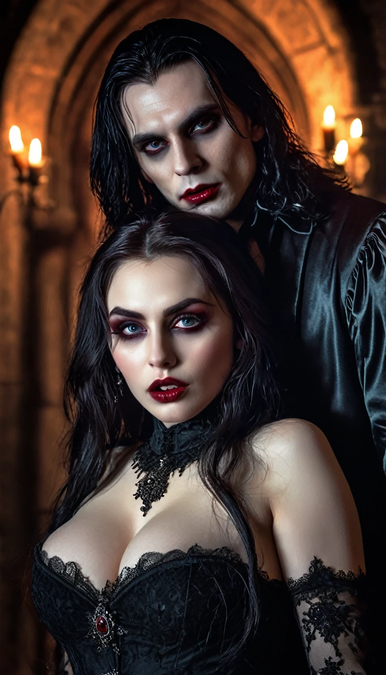 (vampires:1.1)modern bar, cups of wine, goth couple, (dark and mysterious atmosphere:1.2), (moody lighting:1.1), (sultry red color palette:1.1), (detailed gothic fashion:1.1), (ethereal beauty), (long flowing dresses, black lace), (intricate patterns on the walls), (candles flickering in the dimly lit bar), (smoke and mist adding an eerie touch), (romantic and passionate atmosphere), (haunting music playing softly in the background), (shadows dancing on the walls), (intense gazes exchanged between the vampires), (subtle fangs peeking out when they smile), (mysterious symbols etched on the wine glasses), (an air of seduction and danger), (rich and aged wine served in ornate goblets), (deep conversations and whispers in the corners), (gentle bite marks on exposed necks), (an aura of eternal youth), (a sense of forbidden love and desire), (vibrant and dramatic hair colors), (soft and pale skin), (intricate silver jewelry and accessories), (lush, dark, and vibrant red roses), (decorative antique mirrors reflecting their immortal beauty), (a modern twist on classic vampire lore), (the mingling of human and vampire patrons), (a blend of modern and gothic aesthetics), (carefully curated gothic decor), (expressions of eternal longing), (the dance of shadows and light), (dramatic poses and gestures), (an electric and captivating energy), (scenes of nocturnal urban life), (a mix of mystery, romance, and danger).