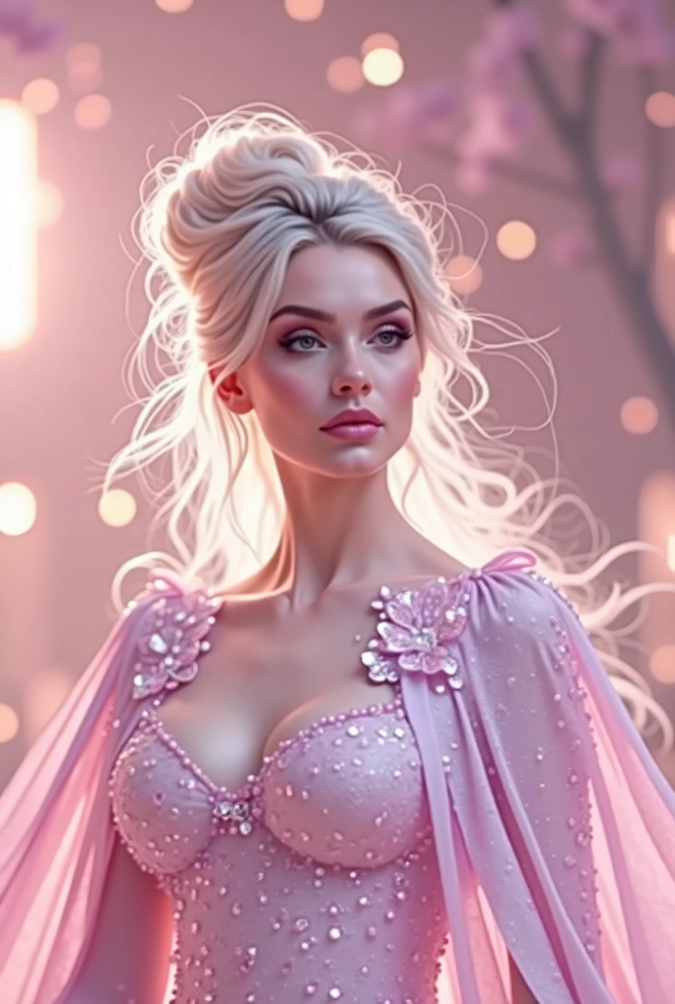 blond woman with white hair and glowing lights in a pink dress, beautiful digital artwork, fantasy gorgeous lighting, gorgeous digital art, stunning digital illustration, digital fantasy art ), 3 d render character art 8 k, a stunning young ethereal figure, 4k highly detailed digital art, ethereal fantasy, very beautiful digital art, beautiful digital art, fantasy digital art, digital fantasy art